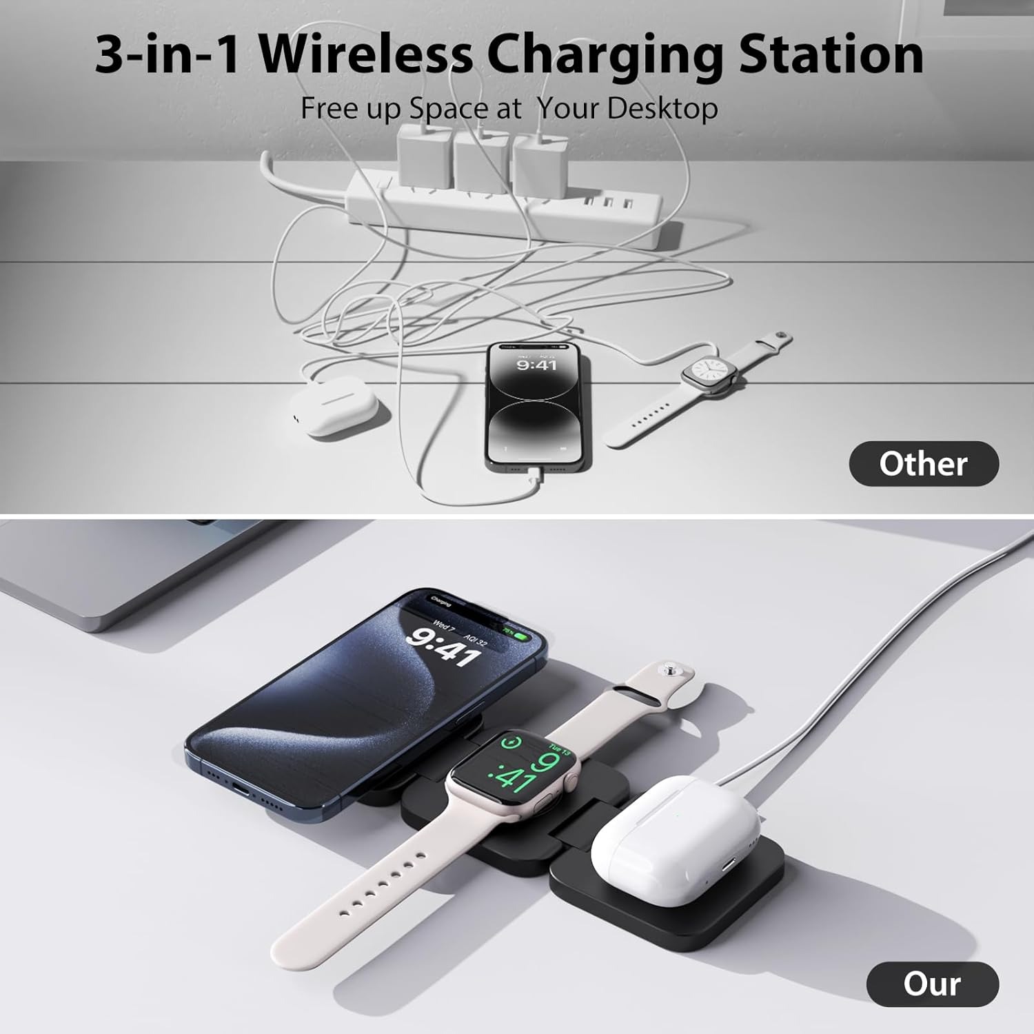 Foldable 3 in 1 Fast Wireless  - Wireless Charger 3 In 1 ulasan dan harga
