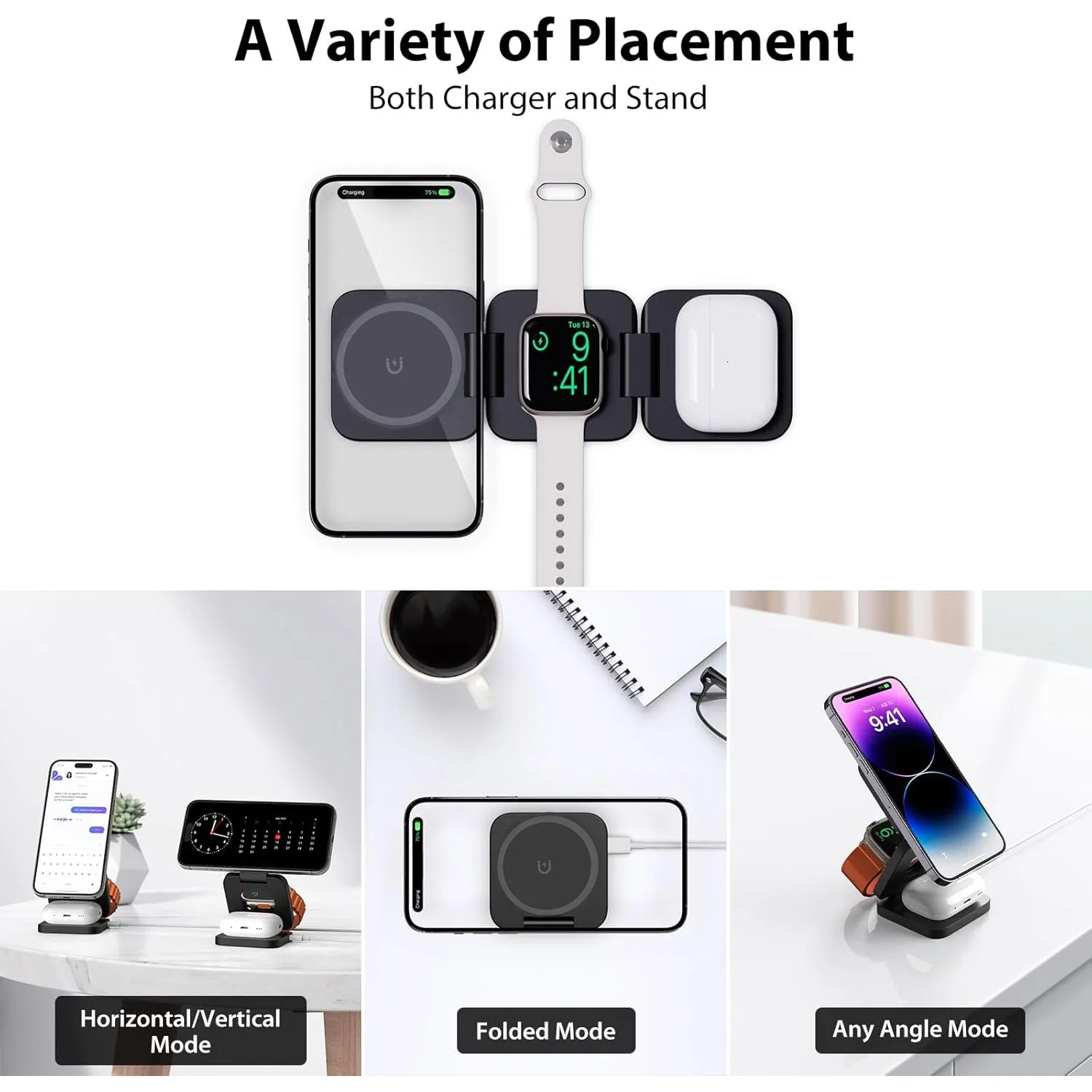 Foldable 3 in 1 Fast Wireless  - Wireless Charger 3 In 1 ulasan dan harga