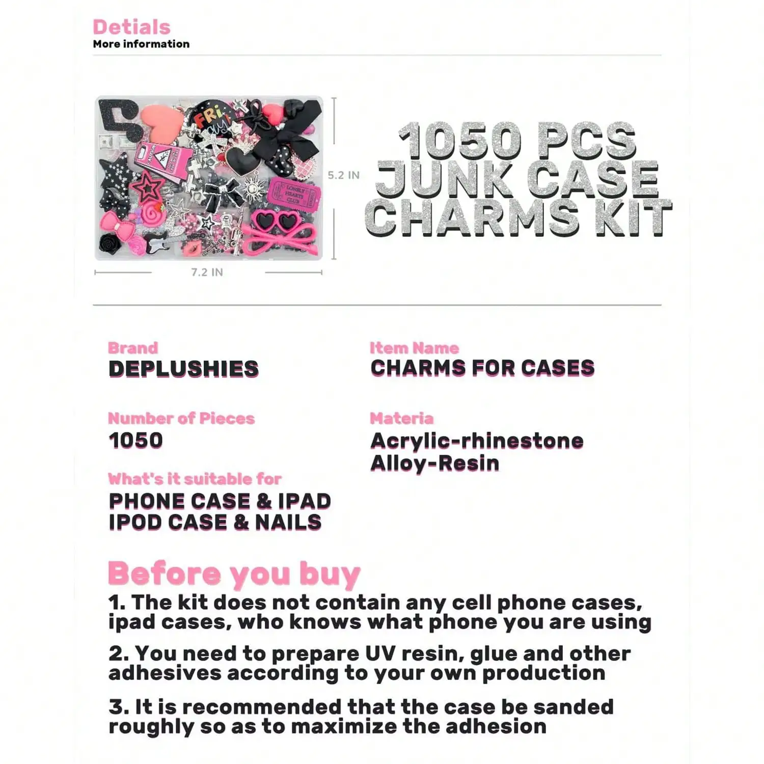 1050 Pcs Junk Phone Case Charm - Nail Tech Accessories ulasan dan harga