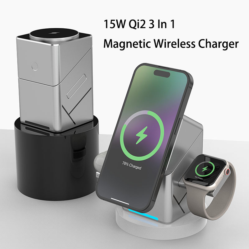 15W Touch Rotating Magnetic Mu - Wireless Charger 3 In 1 ulasan dan harga