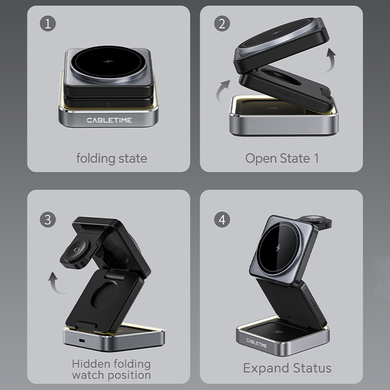 CABLETIME Foldable Magnetic 3  - Wireless Charger 3 In 1 ulasan dan harga